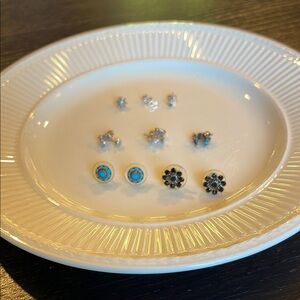 5 Pair of Silver, Blue, and Black Stud Pierced Earrings. Includes 3 singles
